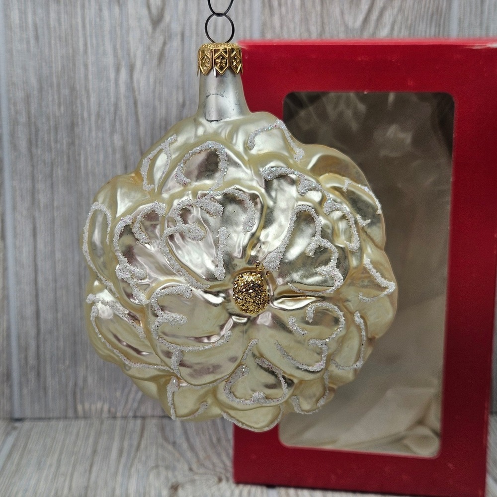 Blown Glass Flower Christmas Ornament Glitter Edged Floral Large Floral Dillards